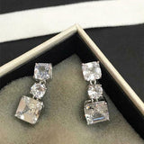 4Ct Asscher Round Cut Diamond Elegant Stylish Drop Earring 14K White Gold Finish