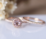 1.8ct Round Cut Peach Morganite Bridal Set Engagement Ring 14k Rose Gold Finish