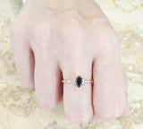 1.2ct Marquise Black Diamond Solitaire with Round Accent Ring 14k Rose Gold Over