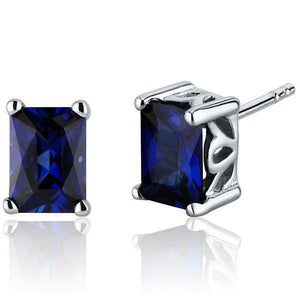 1Ct Radiant Cut Blue Sapphire Solitaire Stud Women Earring 14K White Gold Finish