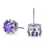 2ct Round Cut Purple Amethyst Crown for Women Stud Earrings 14k WhiteGold Finish