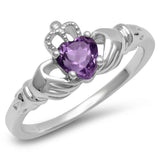 1ct Heart Cut Purple Amethyst Engagement Ring Claddagh Irish 14k White Gold Over