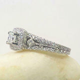 2ct Princess Cut Diamond Engagement Ring Halo Split Shank 18k White Gold Finish