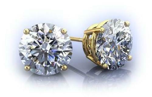 1Ct Round Brilliant Diamond Classic Stud Solitaire Earrings 14K Yellow Gold Over