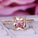 2.6ct Princess Cut Peach Morganite Hidden Halo Choker Ring 14k Rose Gold Finish