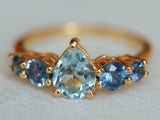 1.5ct Engagement Ring Pear Cut Blue Aquamarine Five Stone 14k Yellow Gold Finish