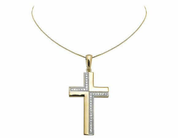 0.2ct Round Cut Diamond Pendant Milgrain Traditional Cross 14k Yellow Gold Over