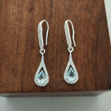 2.7ct Drop Earrings Pear Cut Blue Aquamarine Tear Water Drop 14k White Gold Over