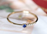 0.6ct Round Cut Blue Sapphire Engagement Ring Minimalist 14k Yellow Gold Finish