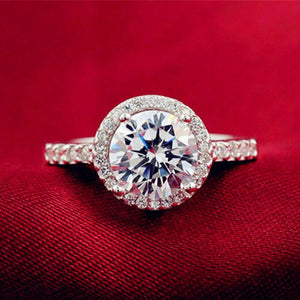 2.5Ct Round Cut Diamond Halo Engagement Ring 18K White Gold Finish with Accents