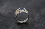 2ct Engagement Ring Round Cut Blue Sapphire Wide Halo 14k White Gold Finish