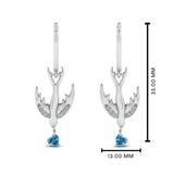 0.5ct Heart Cut Blue Sapphire Fly Bird Stud Earring Women 14k White Gold Finish