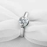 1ct Round Cut Diamond Engagement Ring Bezel Set Solitaire 14k White Gold Finish