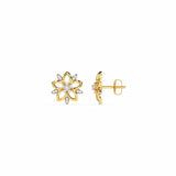 1ct Stud Earrings Round Cut Diamond Floral Design 14k Yellow Gold Finish