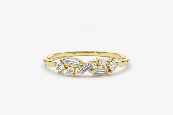 1.6ct Engagement Ring Baguette Diamond Cluster Minimalist 14k Yellow Gold Finish