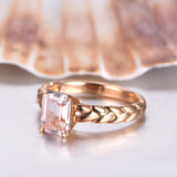 1.2ct Emerald Cut Peach Morganite Braided Engagement Ring 14k Rose Gold Finish