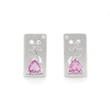 1ct Drop Earrings Trillion Cut Pink Sapphire Floral Geometric 14k WhiteGold Over