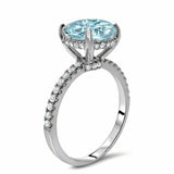 2Ct Round Cut Blue Aquamarine Diamond Accents Solitaire Ring 14K White Gold Over