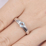 0.7ct Round Cut Blue Aquamarine Engagement Ring Solitaire 14k White Gold Finish