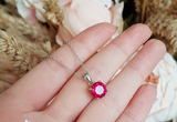 2ct Round Cut Pink Ruby Pendant with Chain Solitaire 14k White Gold Finish