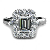 2.5ct Emerald Cut VVS1D Diamond Halo Engagement Ring 14k White Gold Finish