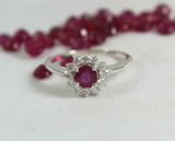 1.4ct Engagement Ring Round Cut Ruby Diamond Halo Solitaire 14k White Gold Over