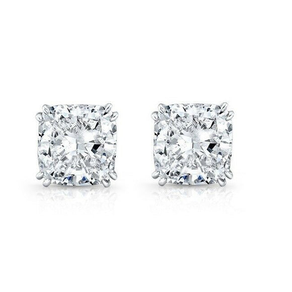 1.5ct Cushion Cut VVS1/D Diamond Solitaire Stud Earrings 14k White Gold Finish