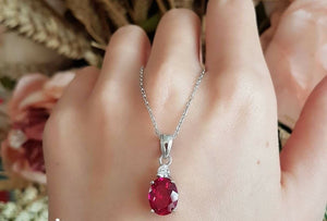 2ct Oval Cut Pink Ruby Pendant with Chain Diamond Solitaire 14k WhiteGold Finish