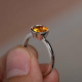 2ct Round Cut Yellow Citrine Engagement Ring 14k White Gold Finish Bezel Set