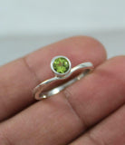 0.5ct Engagement Ring Round Cut Peridot Solitaire Minimalist 14k White Gold Over