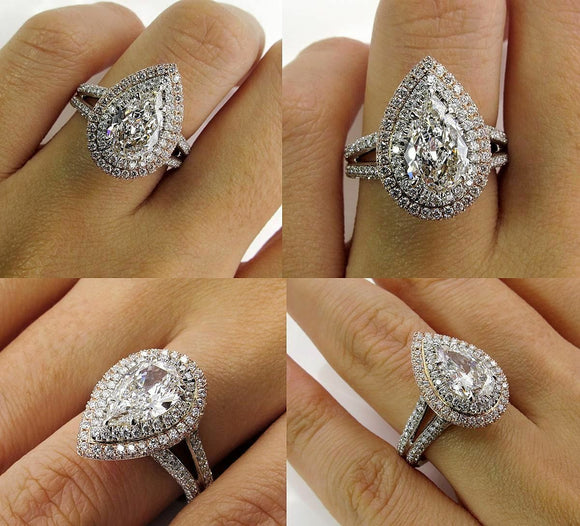 6Ct Oval Cut Diamond Cocktail Split Band Engagement Ring 14K White Gold Finish