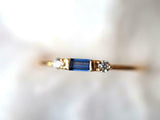 0.6ct Baguette Cut Blue Sapphire Minimalist Trilogy Ring 14k Yellow Gold Finish