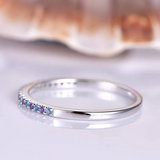 0.9ct Round Blue Topaz Amethyst Half Eternity Wedding Band 14k White Gold Finish