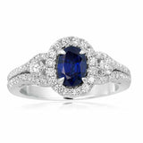 2.5ct Oval Blue Sapphire Engagement Ring Halo Gatsby Iced 14k White Gold Finish