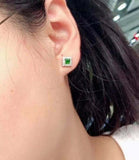 2ct Stud Earrings Asscher Cut Green Emerald Floral Cluster 14k White Gold Finish