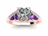 2ct Heart Diamond Art Deco Amethyst Accent Engagement Ring 14k Rose Gold Finish