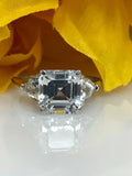 1.6ct Asscher Cut VVS1 Diamond Three Stone Engagement Ring 14k White Gold Finish