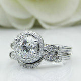 3.5Ct Round Cut Diamond Bridal Set Vintage Band Halo Ring 14K White Gold Finish