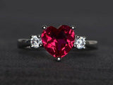 1ct Heart Cut Pink Ruby Engagement Ring 14k WhiteGold Finish Heart Shape Trilogy