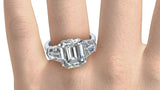 3ct Emerald Cut Diamond Side Duo Baguette Engagement Ring 14k White Gold Finish