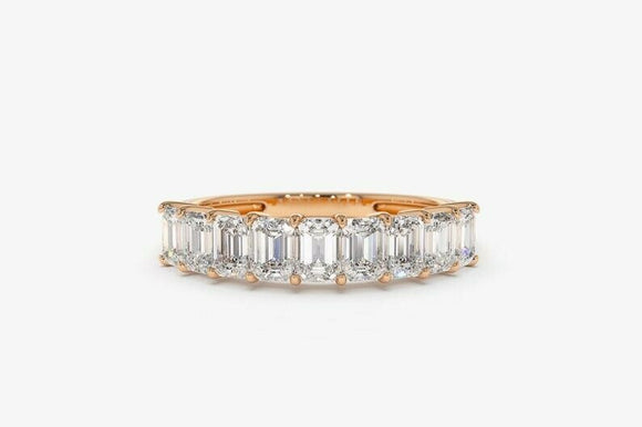 5ct Wedding Band Emerald Cut Diamond Iced Half Eternity 14k Rose Gold Finish