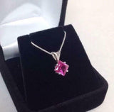 1ct Pink Sapphire Pendant Princess Cut Solitaire 14k White Gold Finish NO CHAIN