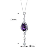 2.5Ct Pear Cut Purple Amethyst Diamond Long Drop Pendant 14K White Gold Finish