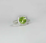 1.5ct Round Cut Green Peridot Engagement Ring 14k White Gold Over Halo Solitaire