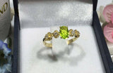 1.3ct Engagement Ring Oval Cut Green Peridot Milgrain Floral 14k YellowGold Over