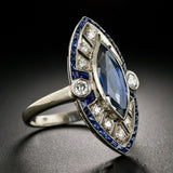 1.5ct Marquise Cut Blue Sapphire Art Deco Engagement Ring 14k White Gold Finish