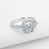 2ct Radiant Diamond Engagement Ring Trillion Accent Trilogy 14k White Gold Over