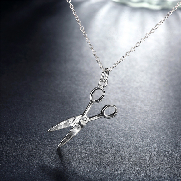 Cute Petite Scissor Tailor Craft Gift Sewing Chain Pendant 14k White Gold Finish