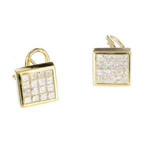 2.77ct Princess Cut Diamond Cluster Design Stud Earrings 14k Yellow Gold Finish