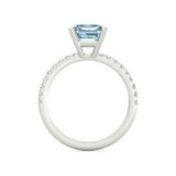 4Ct Emerald Cut Blue Aquamarine Round Diamond Accents Ring 14K White Gold Finish